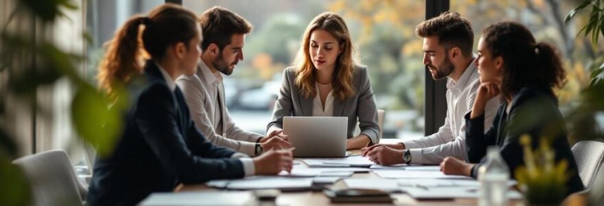 collaborateurs en réunion
